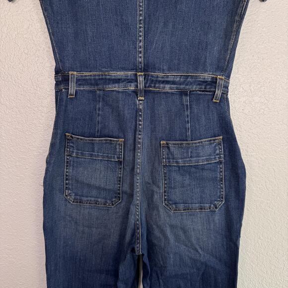 Nili Lotan Cannes Denim Jumpsuit Womens 4 Zip Front Workwear Utility Dark Blue - Picture 8 of 12